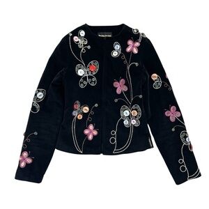 RARE Voyage Passion Bohemian Velvet Blazer Embroidered Bead Butterfly Women's XS